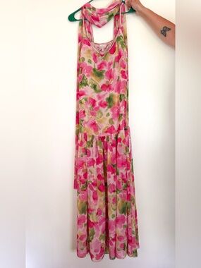 Show Me Your MuMu Pink & Green Floral Maxi dress